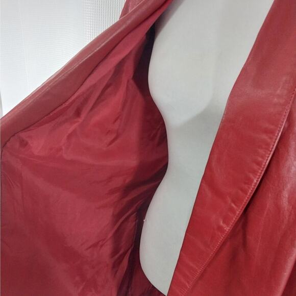 TIBOR! RICH CARDINAL RED GENUINE LEATHER 1 BUTTON JACKET, BLAZER, COAT! SZ L - Picture 6 of 10